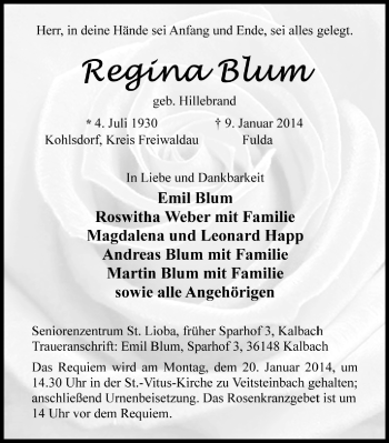 Traueranzeige von Regina Blum 