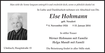 Traueranzeige von Else Hohmann 