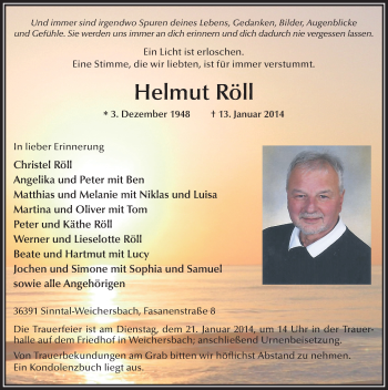 Traueranzeige von Helmut Röll 