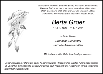 Traueranzeige von Berta Groer 