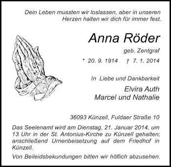 Traueranzeige von Anna Röder 