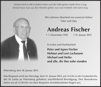 Traueranzeige von Andreas Fischer 
