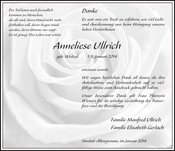 Traueranzeige von Anneliese Ullrich 