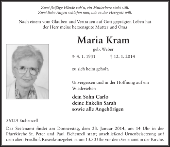 Traueranzeige von Heinrich Kram 