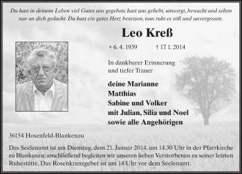 Traueranzeige von Leo Kreß 