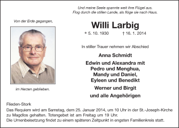 Traueranzeige von Willi Larbig 
