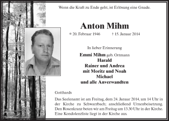 Traueranzeige von Anton Mihm 