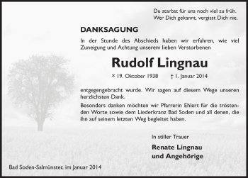 Traueranzeige von Rudolf Lingnau 