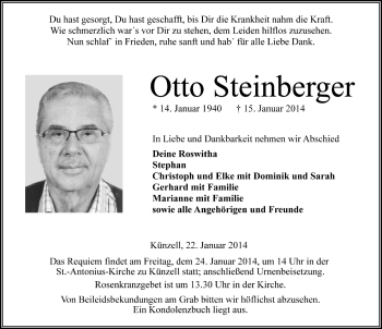 Traueranzeige von Otto Steinberger 