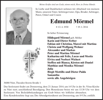 Traueranzeige von Edmund Mörmel 