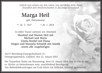 Traueranzeige von Marga Heil 