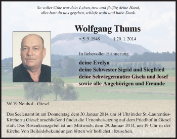 Traueranzeige von Wolfgang Thums 