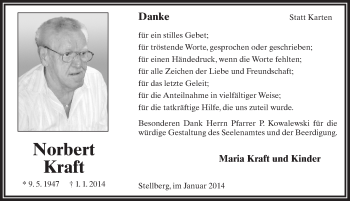 Traueranzeige von Norbert Kraft 