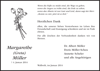 Traueranzeige von Margarethe Möller 