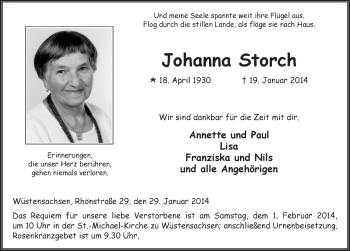 Traueranzeige von Johanna Storch 