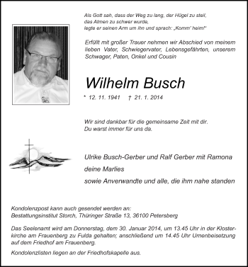 Traueranzeige von Wilhelm Busch 