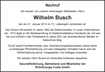 Traueranzeige von Wilhelm Busch 