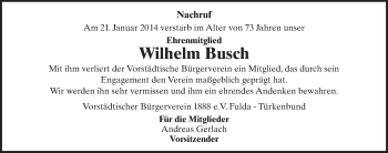 Traueranzeige von Wilhelm Busch 