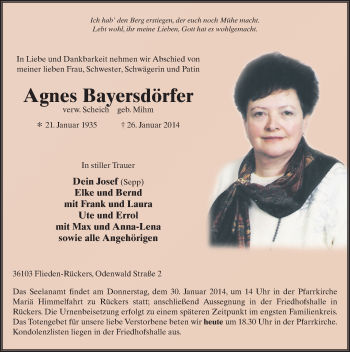 Traueranzeige von Agnes Scheich-Bayersdörfer 