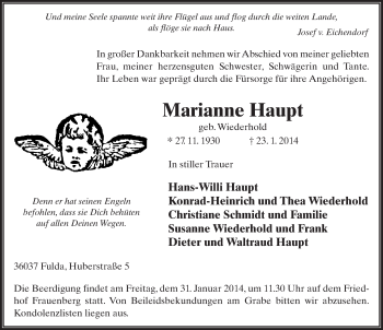 Traueranzeige von Marianne Haupt 