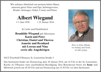 Traueranzeige von Albert Wiegand 