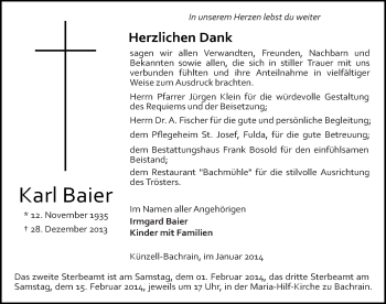 Traueranzeige von Karl Baier 