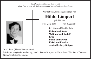 Traueranzeige von Hilde Limpert 