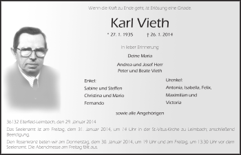 Traueranzeige von Karl Vieth 