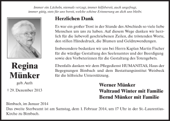 Traueranzeige von Regina Münker 