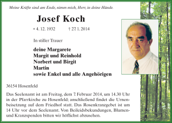 Traueranzeige von Josef Koch 