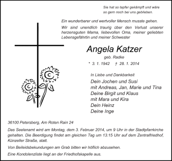 Traueranzeige von Angela Katzer 
