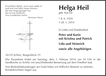Traueranzeige von Helga Heil 