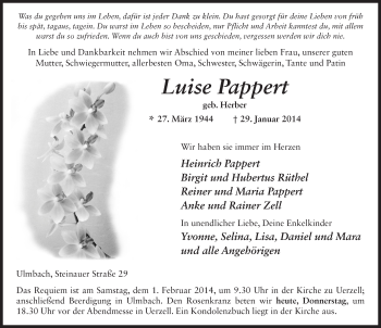 Traueranzeige von Luise Pappert 