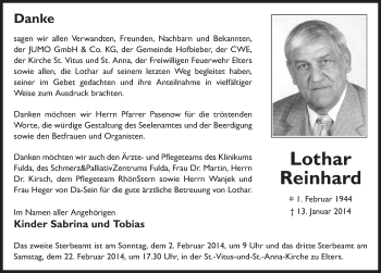 Traueranzeige von Lothar Reinhard 