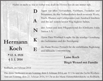 Traueranzeige von Hermann Koch 