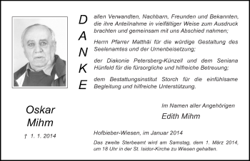 Traueranzeige von Oskar Mihm 