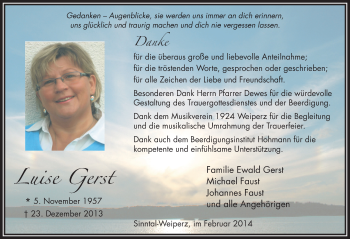 Traueranzeige von Luise Gerst 