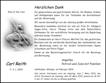 Traueranzeige von Carl Reith 