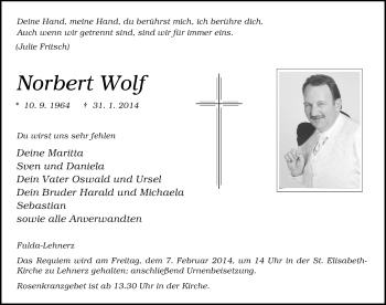 Traueranzeige von Norbert Wolf 
