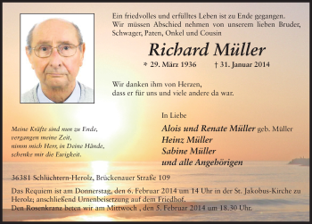 Traueranzeige von Richard Müller 