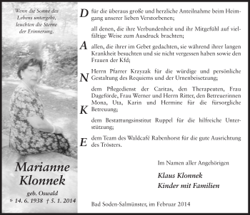 Traueranzeige von Marianne Klonnek 