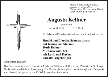 Traueranzeige von Augusta Kellner 