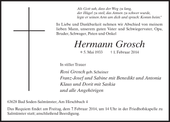 Traueranzeige von Hermann Grosch 