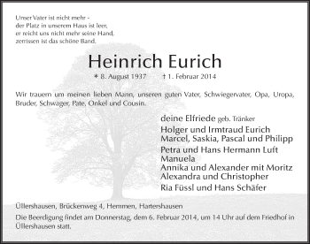 Traueranzeige von Heinrich Eurich 
