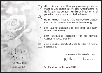 Traueranzeige von Heinz Brand 