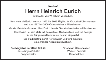 Traueranzeige von Heinrich Eurich 