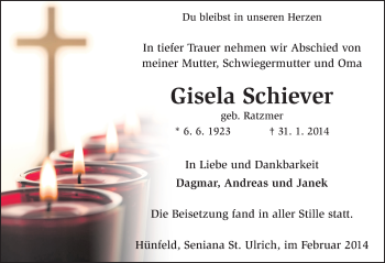 Traueranzeige von Gisela Schiever 
