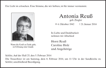 Traueranzeige von Antonia Reuß 