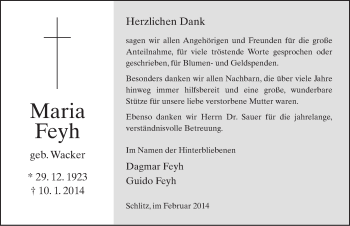 Traueranzeige von Maria Feyh 