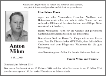 Traueranzeige von Anton Mihm 